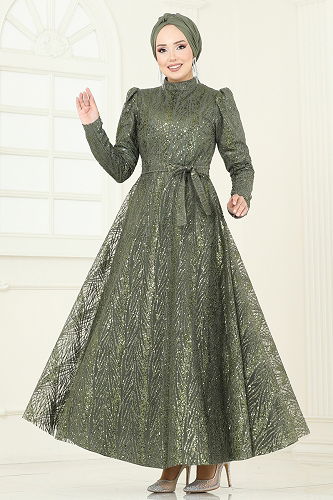 moda selvim Evening Dress 5705EDF311 Khaki - Thumbnail