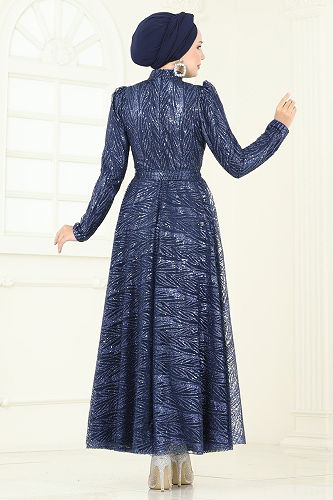 moda selvim Evening Dress 5705EDF311 Navy Blue - Thumbnail