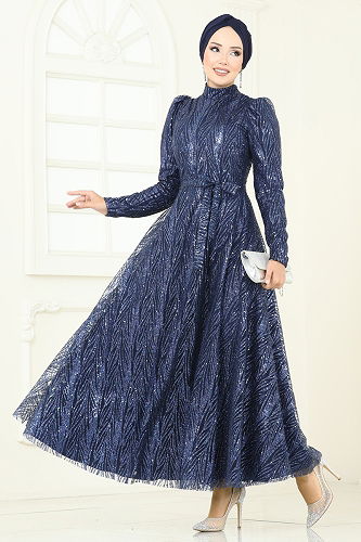 moda selvim Evening Dress 5705EDF311 Navy Blue - Thumbnail
