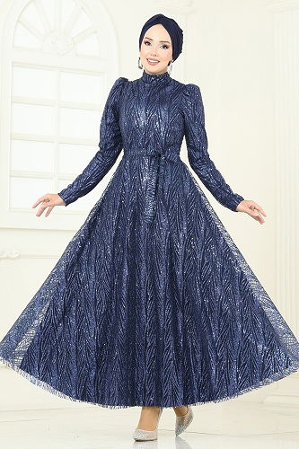 moda selvim فستان سهرة كحلي 5705EDF311 - Thumbnail