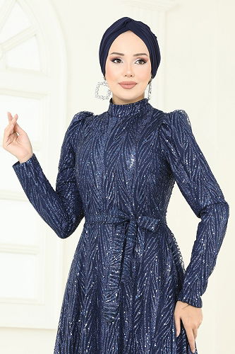 moda selvim فستان سهرة كحلي 5705EDF311 - Thumbnail