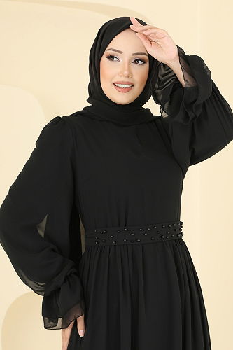 moda selvim فستان سهرة أسود 5706EDF311 - Thumbnail