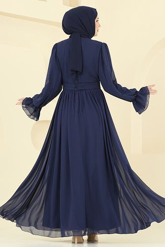 moda selvim Evening Dress 5706EDF311 Navy Blue - Thumbnail