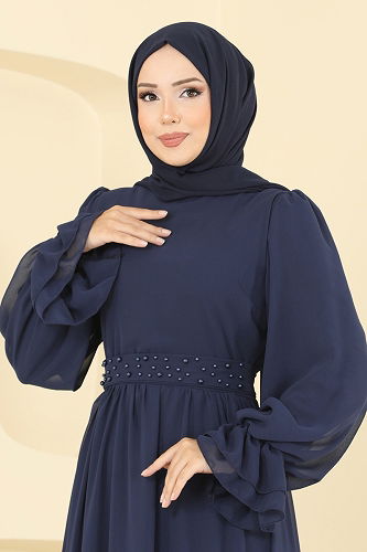 moda selvim فستان سهرة كحلي 5706EDF311 - Thumbnail