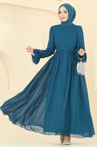 moda selvim Evening Dress 5706EDF311 Petroleum - Thumbnail