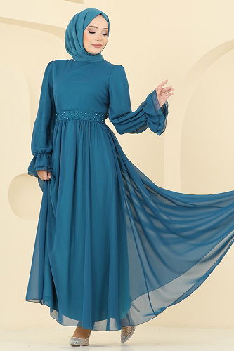 moda selvim Evening Dress 5706EDF311 Petroleum - Thumbnail