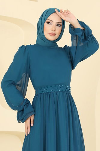 moda selvim فستان سهرة بترولي 5706EDF311 - Thumbnail