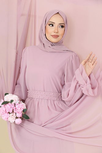 moda selvim فستان سهرة بيج وردي 5706EDF311 - Thumbnail