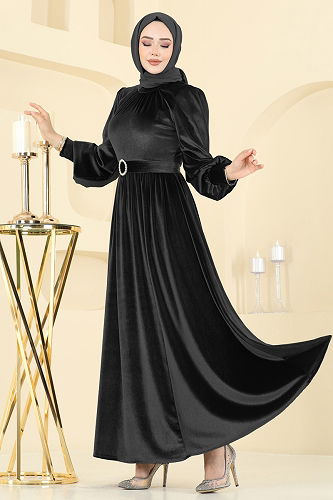 moda selvim فستان سهرة أسود 5708EDF311 - Thumbnail