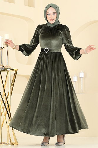 moda selvim Evening Dress 5708EDF311 Khaki - Thumbnail