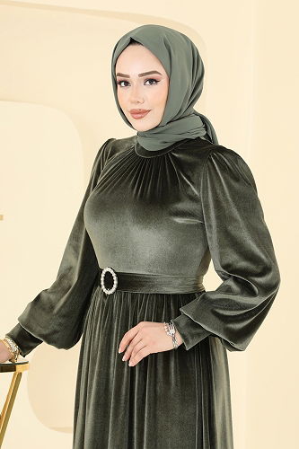 moda selvim Evening Dress 5708EDF311 Khaki - Thumbnail