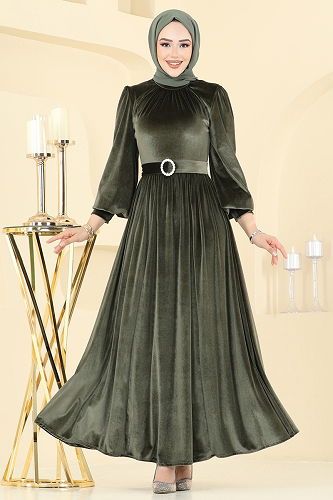 moda selvim فستان سهرة اخضر عفني 5708EDF311 - Thumbnail