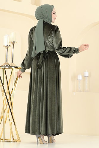 moda selvim فستان سهرة اخضر عفني 5708EDF311 - Thumbnail