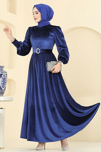 moda selvim Evening Dress 5708EDF311 Saxe - Thumbnail