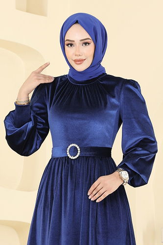 moda selvim فستان سهرة نيلي 5708EDF311 - Thumbnail