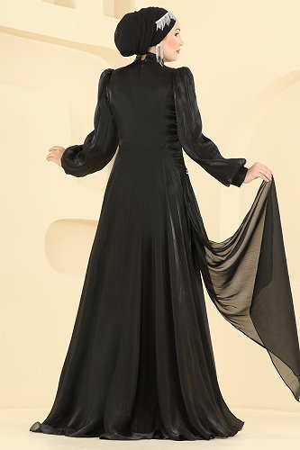 moda selvim Evening Dress 5709DMNK1166 Black - Thumbnail