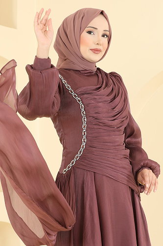 moda selvim Evening Dress 5709DMNK1166 Dark Rose Dusky - Thumbnail