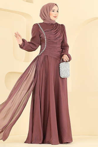 moda selvim فستان سهرة وردي غامق 5709DMNK1166 - Thumbnail