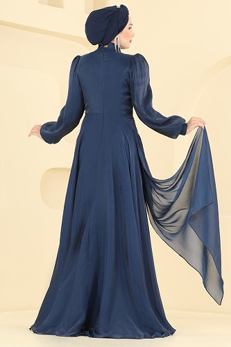 moda selvim فستان سهرة كحلي 5709DMNK1166 - Thumbnail