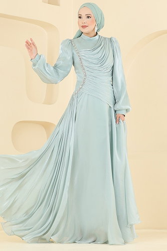 moda selvim Evening Dress 5709DMNK1166 Water Green - Thumbnail
