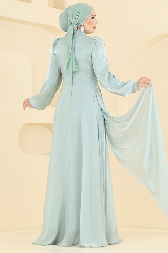 moda selvim فستان سهرة اخضر فاتح 5709DMNK1166 - Thumbnail