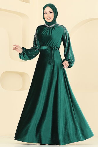 moda selvim Evening Dress 5709EDF311 Emerald - Thumbnail