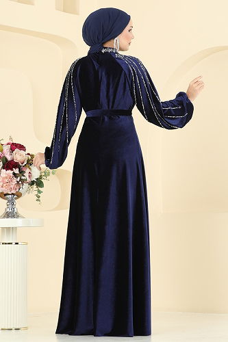 moda selvim Evening Dress 5709EDF311 Navy Blue - Thumbnail