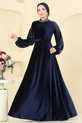 moda selvim Evening Dress 5709EDF311 Navy Blue - Thumbnail