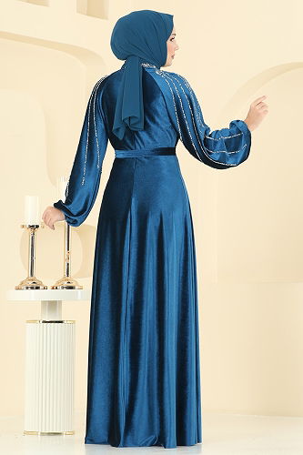 moda selvim Evening Dress 5709EDF311 Petroleum - Thumbnail