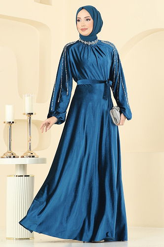 moda selvim فستان سهرة بترولي 5709EDF311 - Thumbnail