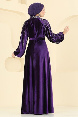 moda selvim Evening Dress 5709EDF311 Purple - Thumbnail
