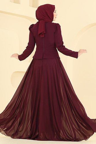 moda selvim Evening Dress 5710DMNK1166 Burgundy - Thumbnail