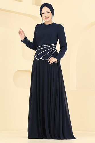 moda selvim Evening Dress 5710DMNK1166 Navy Blue - Thumbnail