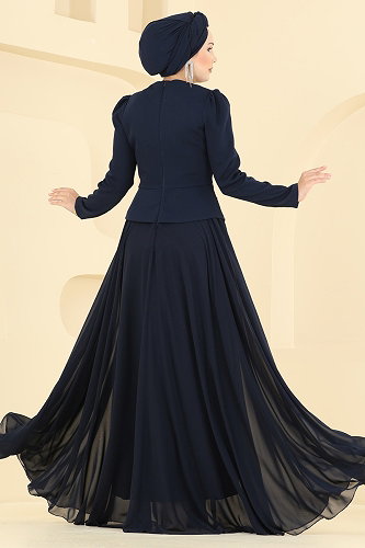 moda selvim Evening Dress 5710DMNK1166 Navy Blue - Thumbnail