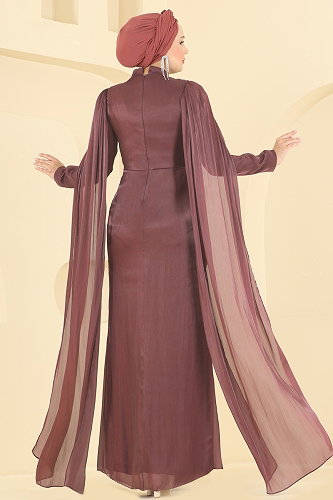 moda selvim Evening Dress 5717DMNK1166 Brown - Thumbnail