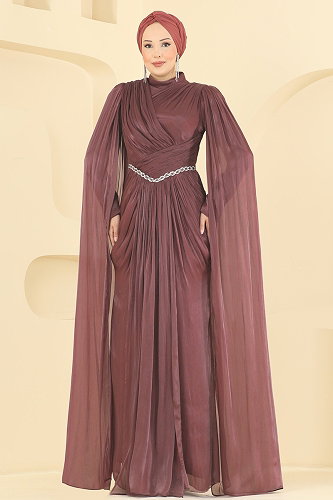 moda selvim فستان سهرة بني 5717DMNK1166 - Thumbnail