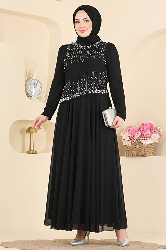 moda selvim Evening Dress 5724DMNK1166 Black - Thumbnail