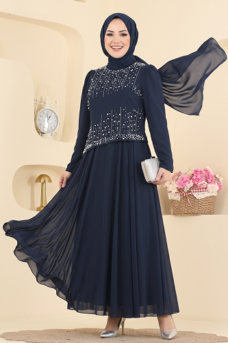 moda selvim Evening Dress 5724DMNK1166 Navy Blue - Thumbnail