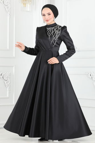 moda selvim EVENING DRESS 5725AB368 Black Crocodile - Thumbnail