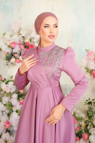 moda selvim فستان سهرة وردي 5725AB368 - Thumbnail