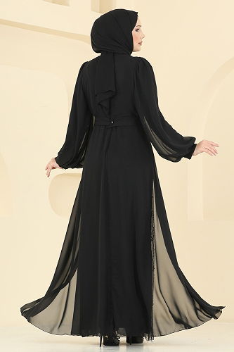 moda selvim فستان سهرة أسود 5725EDF311 - Thumbnail