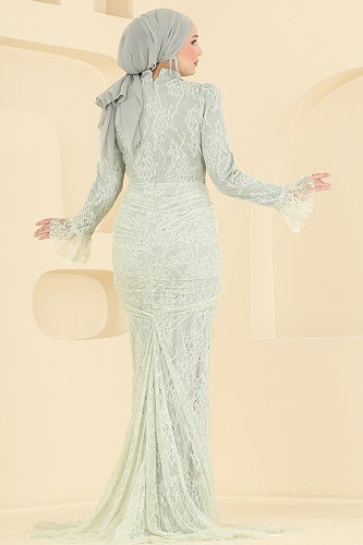 moda selvim Evening Dress 5726DMNK1166 Water Green - Thumbnail
