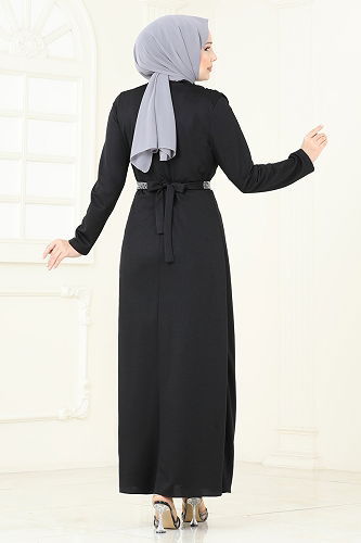 moda selvim Evening Dress 5729EDF311 Black - Thumbnail