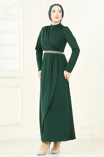moda selvim Evening Dress 5729EDF311 Emerald - Thumbnail