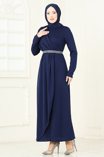 moda selvim Evening Dress 5729EDF311 Navy Blue - Thumbnail