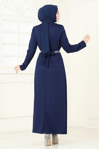 moda selvim Evening Dress 5729EDF311 Navy Blue - Thumbnail