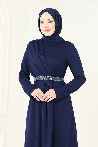 moda selvim فستان سهرة كحلي 5729EDF311 - Thumbnail