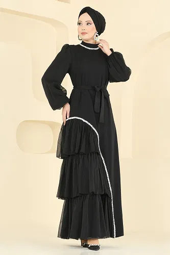 moda selvim Evening Dress 5735EDF311 Black - Thumbnail