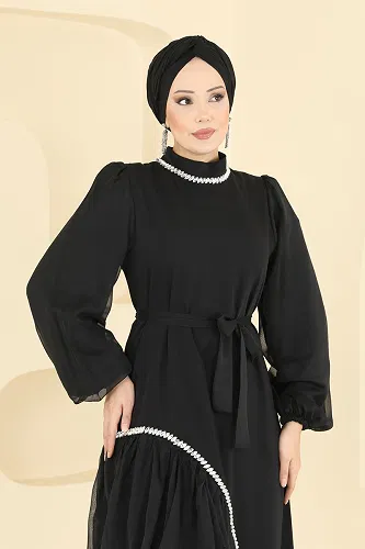 moda selvim Evening Dress 5735EDF311 Black - Thumbnail