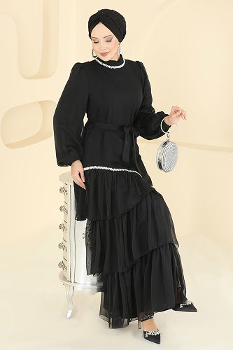 moda selvim فستان سهرة أسود 5735EDF311 - Thumbnail